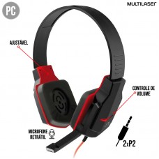 Headset Gamer 2 P2 para PC Ajustável com Microfone Driver 40mm Multilaser PH073 - Preto Vermelho